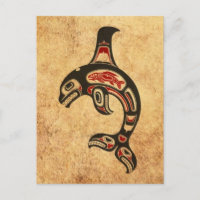 Aged Red and Black Haida Spirit Killer Whale Postcard