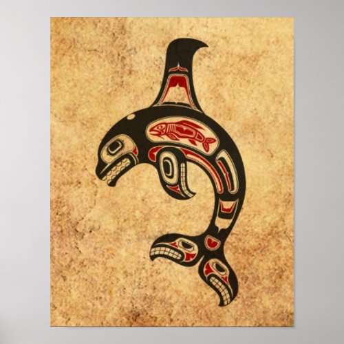 Aged Red and Black Haida Spirit Killer Whale Poster