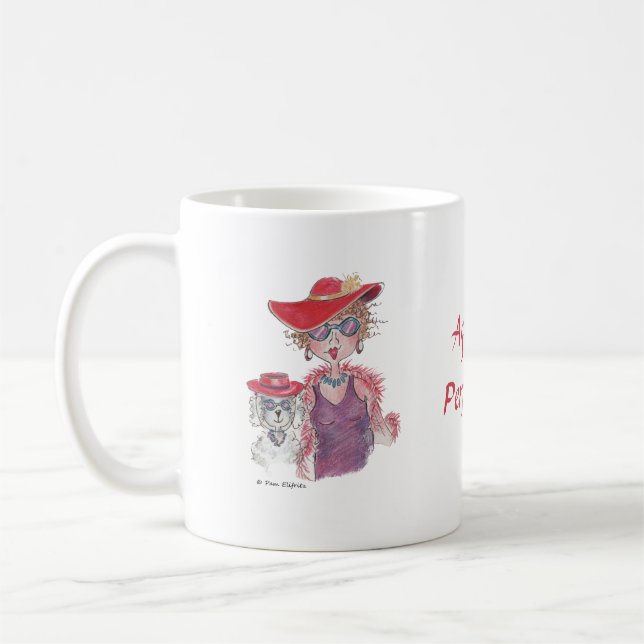 Aged Red Hat Woman and Poodle Coffee Mug (Left)