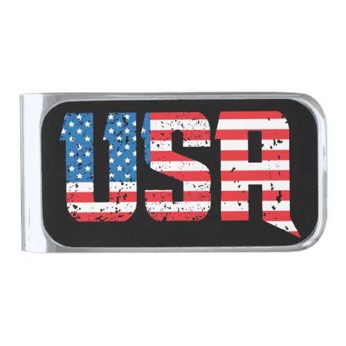 Aged red white and blue USA Silver Finish Money Clip