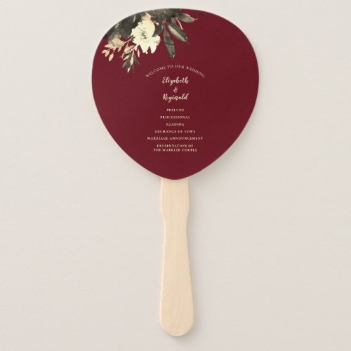 Aged Sepia Floral Autumn Burgundy Wedding Program Hand Fan