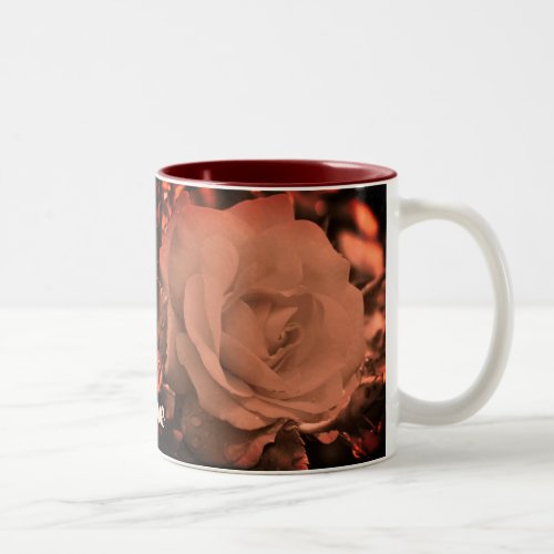 Aged Sepia Rose Flower Personalized Two_Tone Coffee Mug