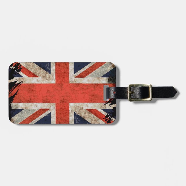 Aged shredded Union Jack Luggage Tag (Front Horizontal)