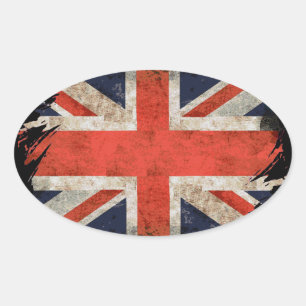 Aged shredded Union Jack Oval Sticker