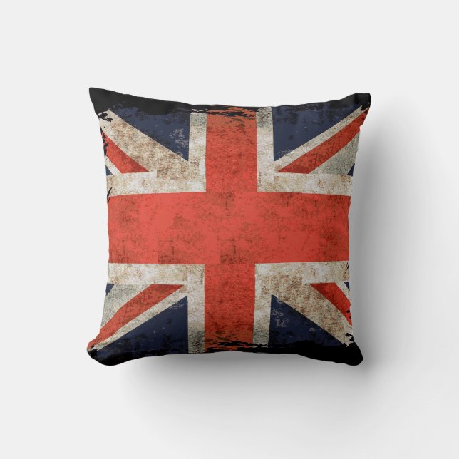 Aged shredded Union Jack Throw Pillow (Front)