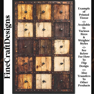 Aged Square Multi Drawer Wood Panel AT4 Decoupage Tissue Paper
