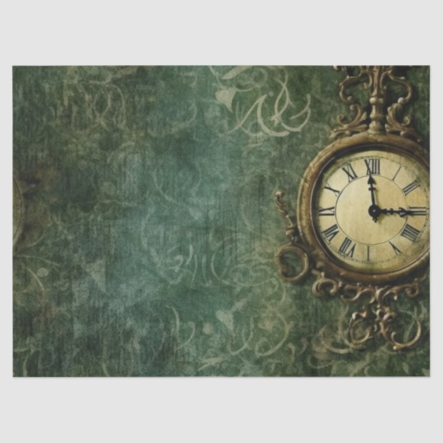 Aged Steampunk Mechanical Clockwork on Green Tissue Paper (Front)