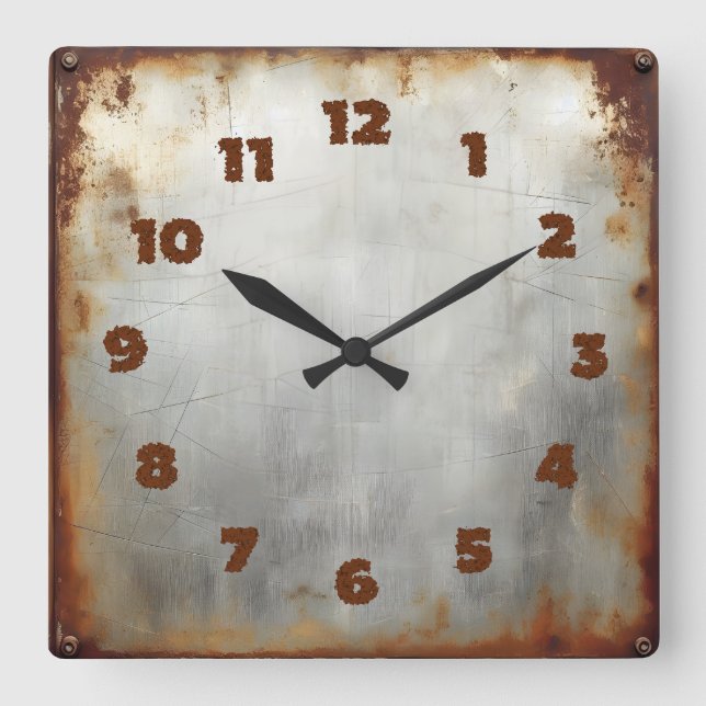 aged steel plate square wall clock (Front)