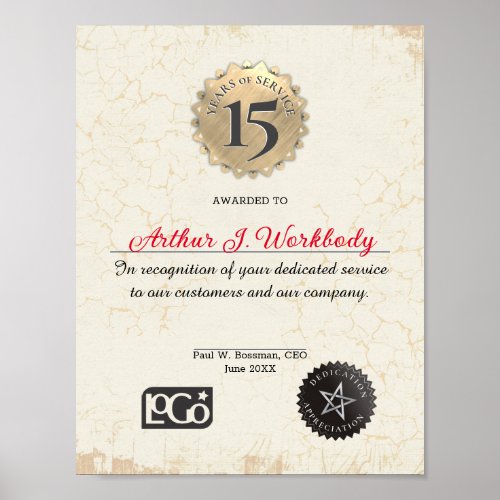 Aged stone gold employee anniversary certificate p poster