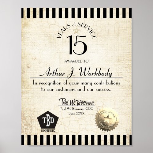 Aged stone gold employee anniversary certificate p poster