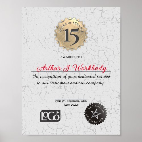 Aged stone gold employee anniversary certificate p poster