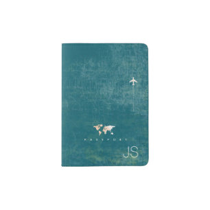 Aged Teal Blue with Name, Elegant Travel Passport Holder