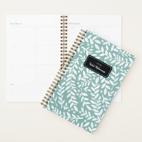 Aged Teal Sketched Floral Year and Name Planner