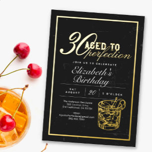 Aged to Perfection 30th Birthday Party Whiskey Foil Invitation