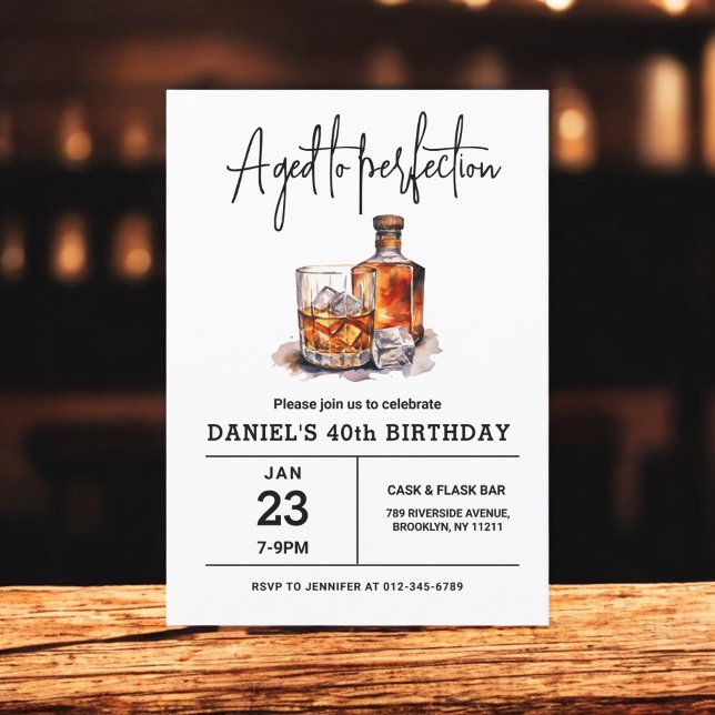 Aged to Perfection 40th Whiskey Birthday Party Invitation (Creator Uploaded)