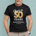 Aged to Perfection 50th Birthday T-Shirt<br><div class="desc">Trendy black and gold fifty birthday t-shirt featuring sixty gold hellium balloons,  the saying "cheers to 50 years",  "aged to perfection",  and the date.</div>