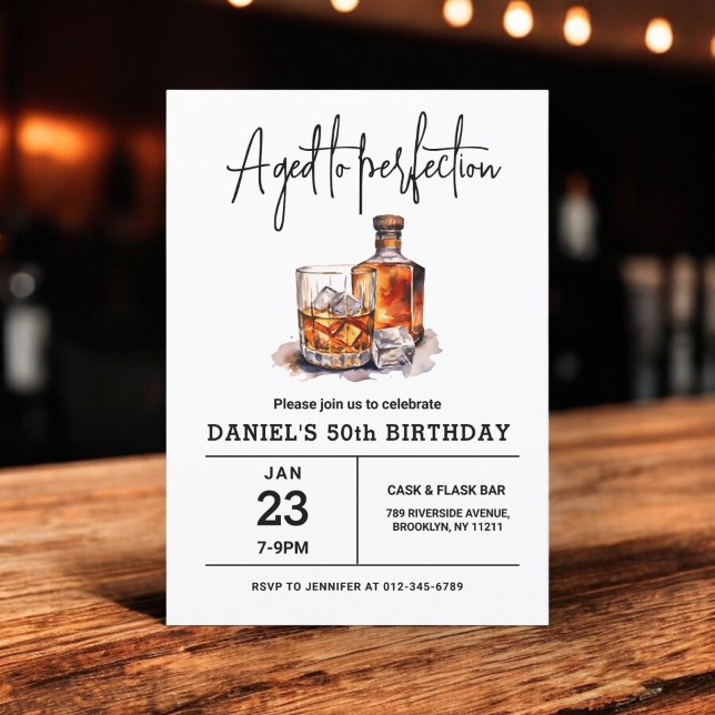 Aged to Perfection 50th Whiskey Birthday Party Invitation (Creator Uploaded)