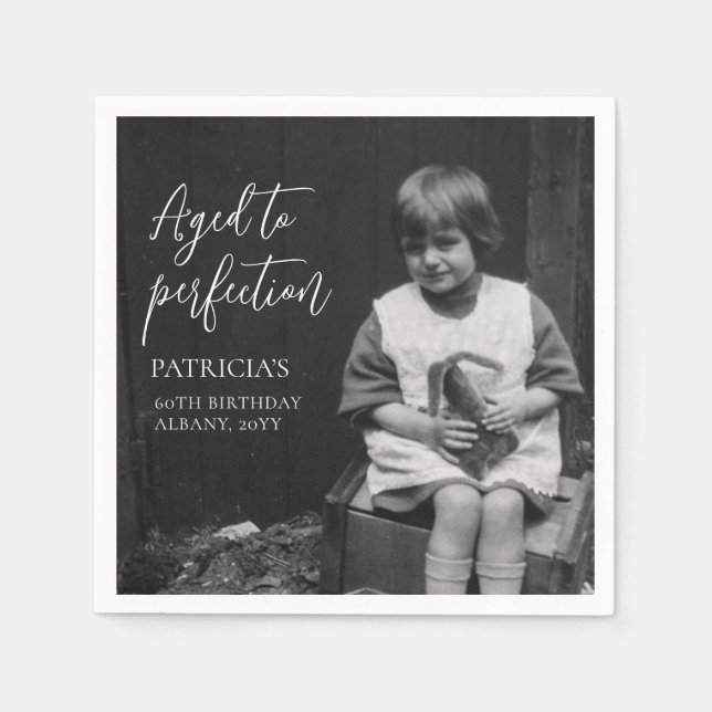 Aged to Perfection 60th Birthday Party Full Photo Napkins (Front)