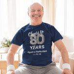 Aged to Perfection 80th Birthday T-Shirt<br><div class="desc">Custom blue and silver eightieth birthday t-shirt featuring eighty silver hellium balloons,  the saying "cheers to 80 years",  "aged to perfection",  and the date.</div>