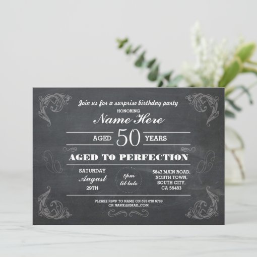 Aged To Perfection Birthday Any Age Chalk Mens Invitation | Zazzle