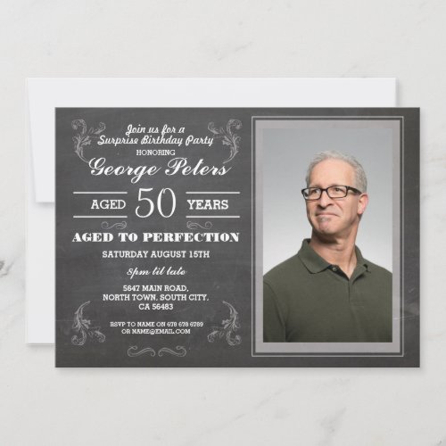 Aged To Perfection Birthday Chalk Mens Photo Invitation