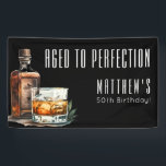 Aged To Perfection Birthday Party Banner<br><div class="desc">Aged To Perfection 50th Birthday Party Banner. Celebrate a milestone in style with this bold and sophisticated birthday banner, now featuring a black background with crisp white fonts. The design highlights “Aged To Perfection” along with the birthday person’s name and age in striking white typography, creating a modern, high-contrast look....</div>