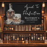 Aged To Perfection Birthday Party Banner<br><div class="desc">Aged To Perfection 50th Birthday Party Banner. Celebrate a milestone in style with this bold and sophisticated birthday banner, featuring a black background with crisp white fonts in a mix of script and serif styles. The design includes a detailed illustration of a bottle, glass, and ice for a classic, refined...</div>