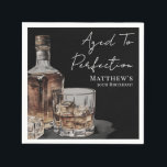 Aged To Perfection Birthday Party Napkins<br><div class="desc">Aged To Perfection 50th Birthday Party Napkin. Celebrate a milestone in style with this sophisticated whiskey-themed party napkin. The design features a bold watercolor whiskey bottle and glass positioned at the bottom left, while the top right displays “Aged To Perfection” along with the birthday person’s name and age in elegant...</div>