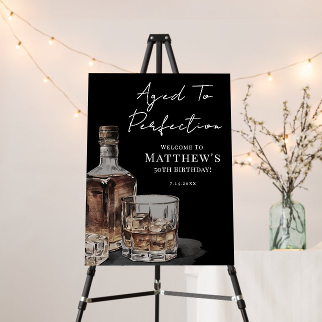 Aged To Perfection Birthday Party Welcome Sign (In Situ (Stand))