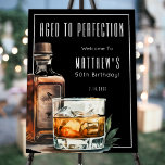 Aged To Perfection Birthday Party Welcome Sign<br><div class="desc">Aged To Perfection Birthday Welcome Sign. Greet guests in style with this sophisticated whiskey-themed design. At the top, “Aged To Perfection” is displayed in bold, elegant serif fonts, followed by the birthday person’s name and age for a personalized touch. A bold watercolor whiskey bottle and glass sit on the right...</div>