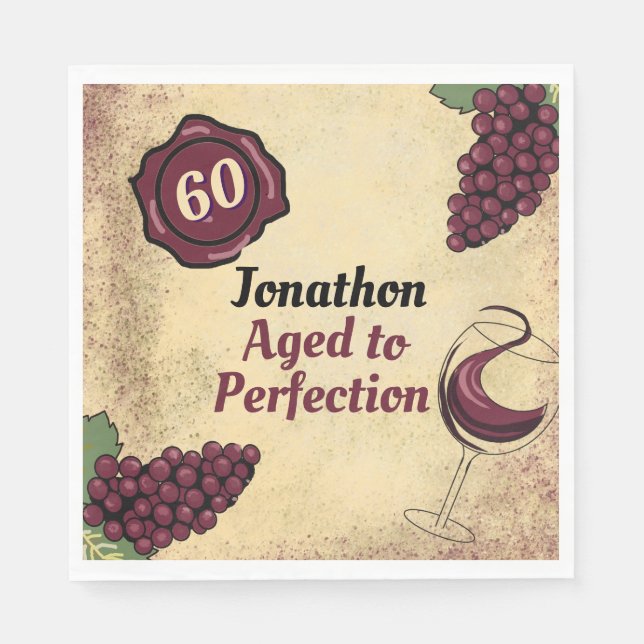 Aged to perfection birthday party wine tasting  napkins (Front)