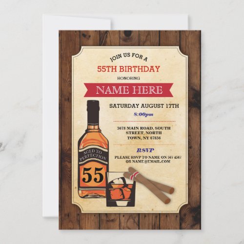 Aged to Perfection Birthday Whisky Cigar Invite