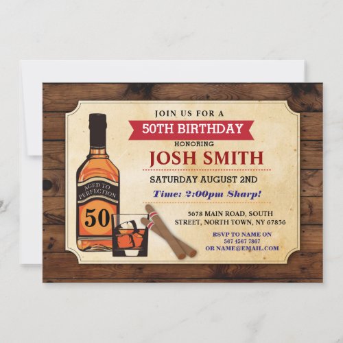 Aged to Perfection Birthday Whisky Cigars Invite