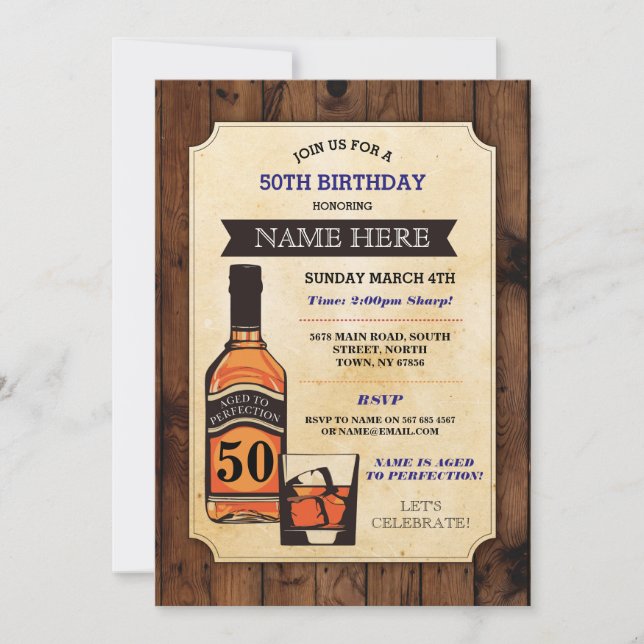 Aged to Perfection Birthday Whisky Invitations (Front)