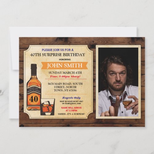 Aged to Perfection Birthday Wood Whisky Photo Invitation