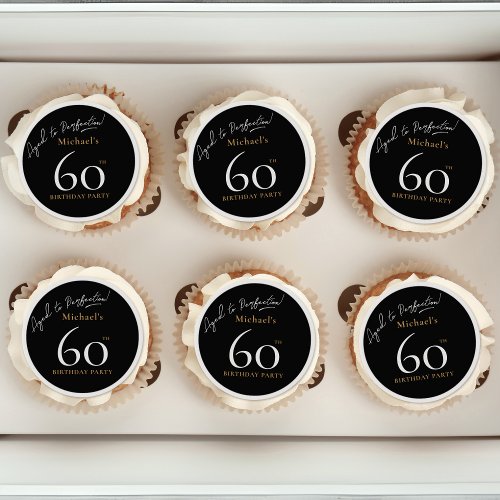 Aged to Perfection Black Gold 60th Birthday Party Edible Frosting Rounds