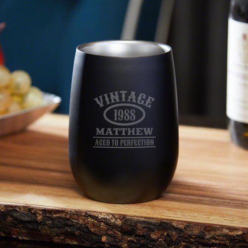 Aged to Perfection Black Stemless Wine Glass