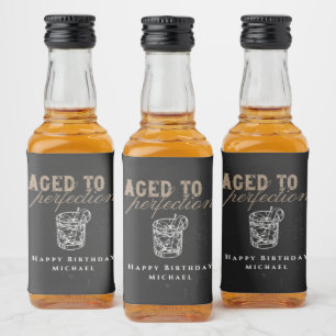 Aged to Perfection Black Whiskey Birthday Party Liquor Bottle Label