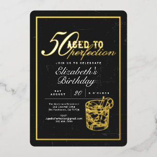 Aged to Perfection Bourbon 50th Birthday Party Foil Invitation