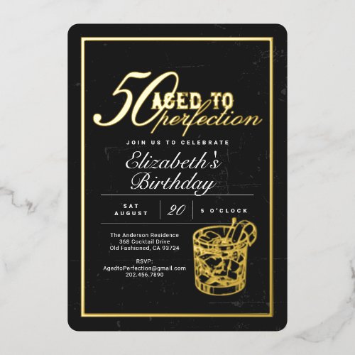 Aged to Perfection Bourbon 50th Birthday Party  Foil Invitation