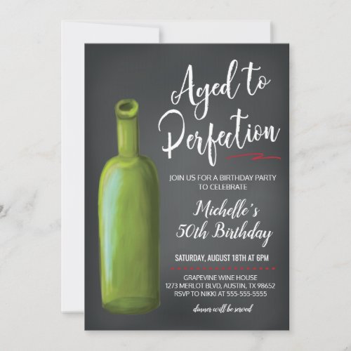 Aged to Perfection Chalkboard Winery Birthday Invitation