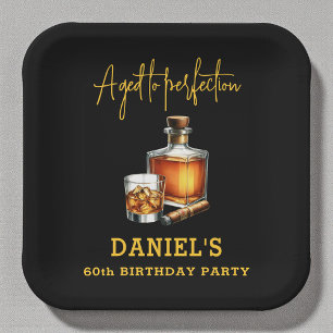 Aged to Perfection Cigar Whiskey 60th Birthday Paper Plates