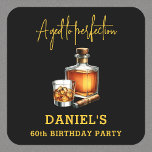 Aged to Perfection Cigar Whiskey 60th Birthday Square Paper Coaster<br><div class="desc">Add a touch of refined style to your milestone celebration with these Aged to Perfection Cigar and Whiskey 60th Birthday Square Paper Coasters. Featuring a sophisticated black background, gold lettering, and detailed whiskey and cigar artwork, these coasters are perfect for complementing a whiskey bar, cocktail table, or birthday dinner setup....</div>