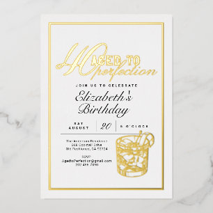 Aged to Perfection Cocktail 40th Birthday Party Foil Invitation