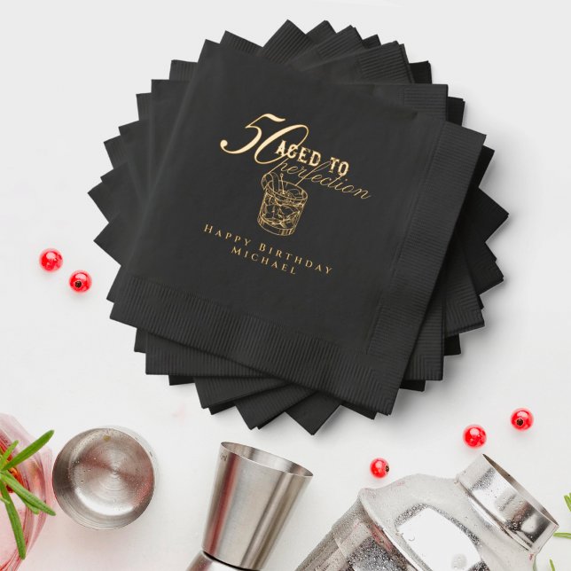 Aged to Perfection Cocktail 50th Birthday Party Foil Napkins (Creator Uploaded)