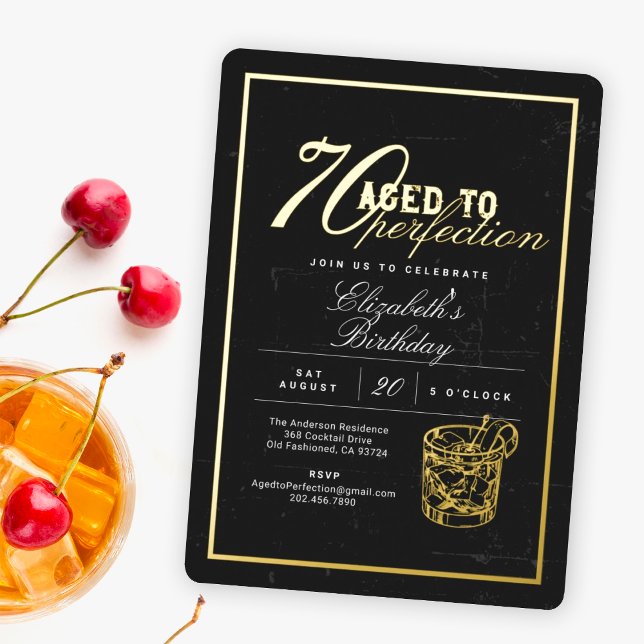 Aged to Perfection Cocktail 70th Birthday Party  Foil Invitation (Creator Uploaded)