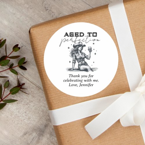 Aged to Perfection Cowgirl Birthday Thank You Classic Round Sticker