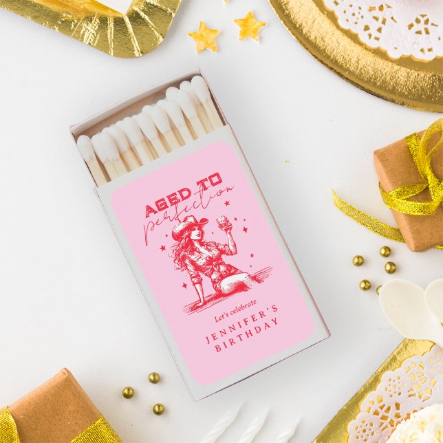 Aged to Perfection Cowgirl Cocktail Birthday  Matchboxes (Creator Uploaded)