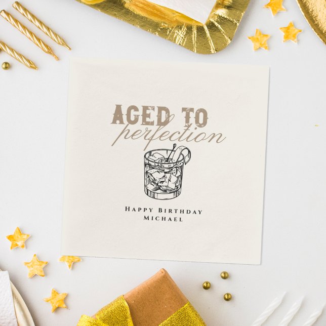 Aged to Perfection Elegant Whiskey Birthday White Napkins (Creator Uploaded)