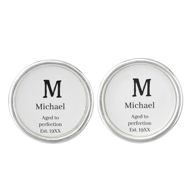 Aged to perfection est. 19XX monogram name letter  Cufflinks (Front)